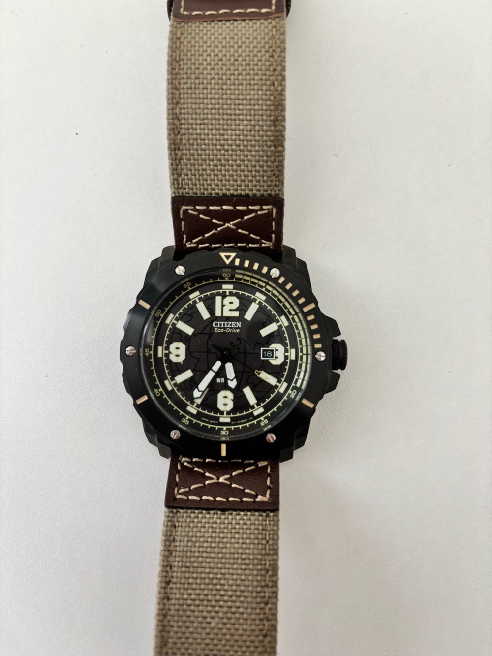 Citizen Men's Black and Beige Canvas Strap Field Jacket-Inspired Watch
